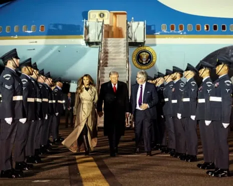 US President Trump Touches Down in UK for Unprecedented Repeat State Visit As Demonstrations Gather in Windsor